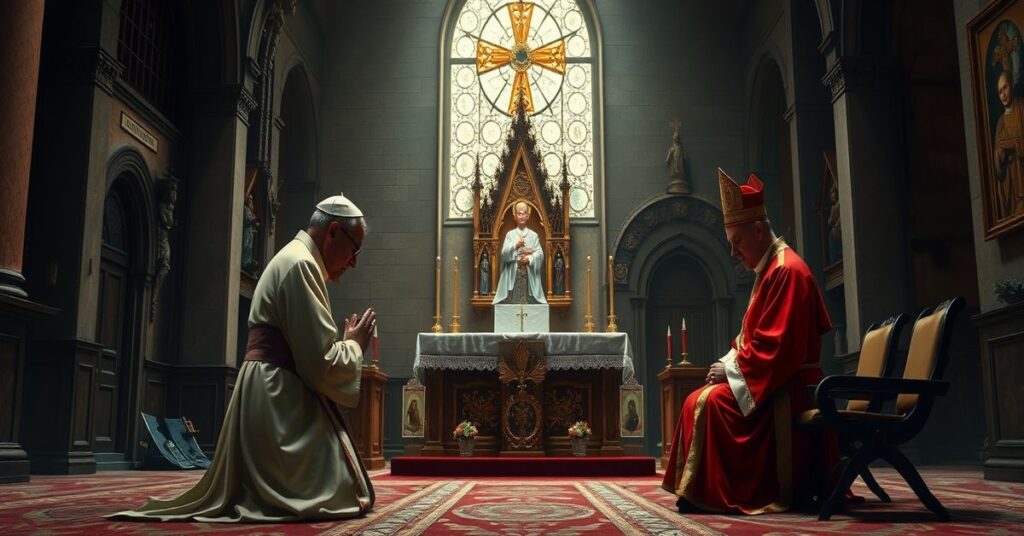 John-Henry Westen i kardynał Sarah w tradycyjnym kościele katolickim, symbolizujący kryzys posłuszeństwa i jedności wiary