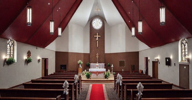 Stary mężczyzna w czarnym sutannie przed modernistycznym seminarium, symbolizujący kryzys w formacji kapłańskiej.