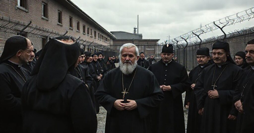 Ojciec Andrzej Juchniewicz OMI po uwolnieniu z więzienia na Białorusi w otoczeniu duchowieństwa.