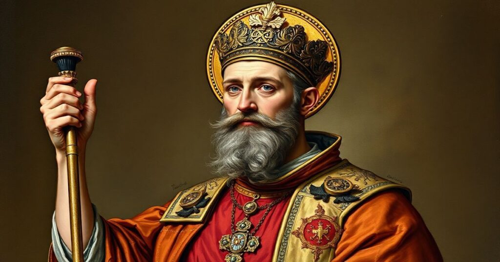 Portret ks. Jerzego Popiełuszki w modlitewnej pozie przed tradycyjnym katolickim krzyżem