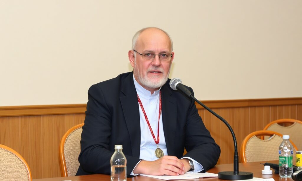 Ks. Michał Pabiańczyk prowadzi rozmowę z seminarzystami w Wyższym Międzydiecezjalnym Seminarium Duchownym w Częstochowie