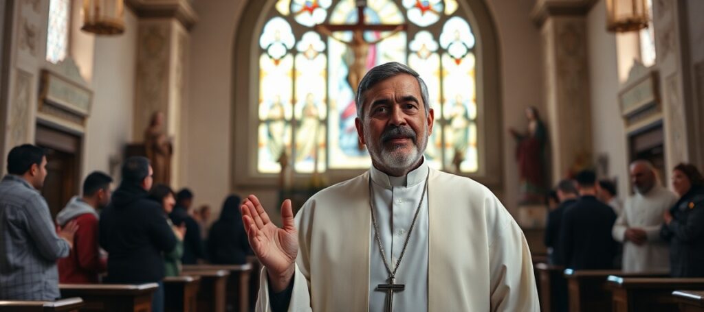 Ksiądz Luis Salman podczas swojej ostatniej mszy w Kościele Łacińskim Matki Bożej Fatimskiej w Bajt Sahur
