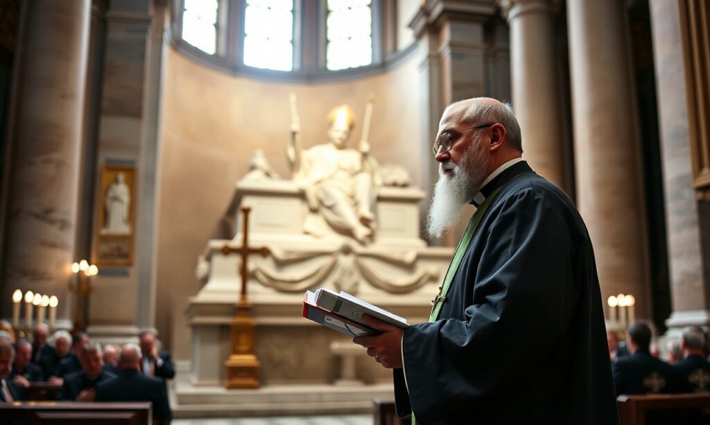 Ks. Wojciech Kućko wygłasza homilię w Bazylice św. Piotra przy grobie św. Jana Pawła II