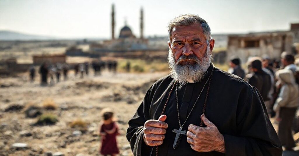 Ks. Jan Żelazny w Libanie z chrześcijanami podczas kryzysu religijnego.