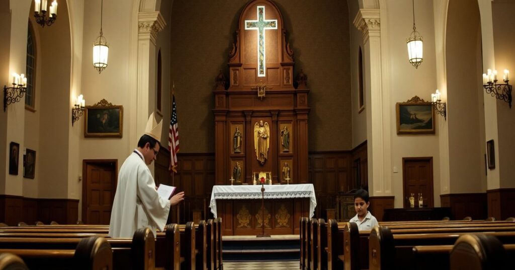 Wnęka kościelna przedstawiająca fałszywego księdza Aguayo Gonzáleza piszącego listy na rzecz dzieci narkotrafikantów.