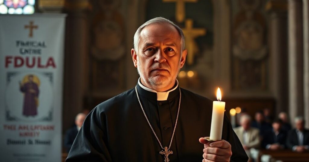 Ksiądz w tradycyjnym stroju kościelnym zależy na sympozjum w Uniwersytecie Gregoriańskim