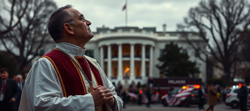 Katolicki ksiądz modli się przed Białym Domem po strzelaninie