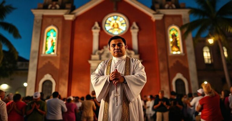 Obrązek przedstawiałego księdza Jose Ramireza przed kościołem w Hawanie po jego wydaleniu przez komunistyczny rżez przez wsparcie protestujących.