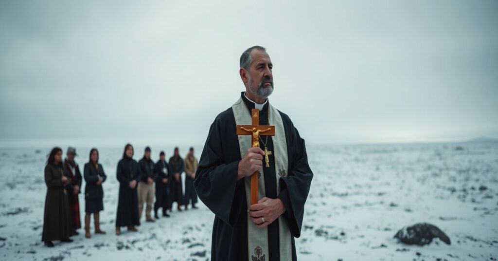 Sedevacantistki ksiądz w tradycyjnym stroju w lodowatej Grenlandii