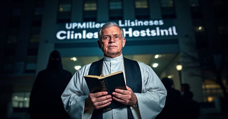 Tradycyjny ksiądz katolicki w obronie dzieci przed procedurami tranzycji przed szpitalem dziecięcym w Pittsburghu