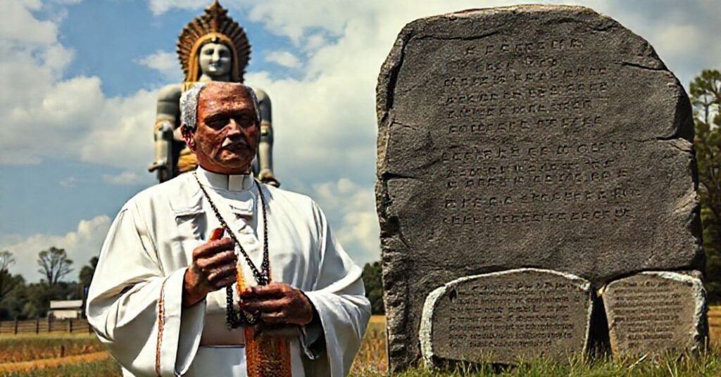 Ksiądz w modlitwie przed planowanym kolosowym posągiem hinduskiego bóstwa Murugana w Karolinie Północnej