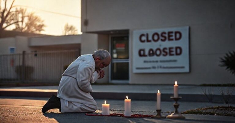 Książ katolicki modlący się przed zamkniętym ośrodkiem Planned Parenthood w Kalifornii.