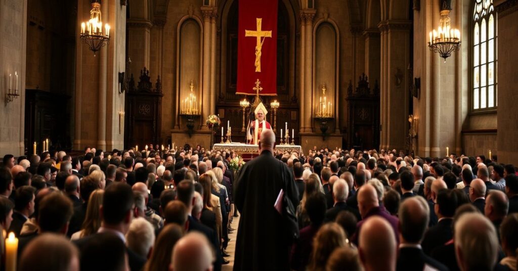 Solemne zdjęcie z uroczystości ku czci bł. Bolesławy Lament w białostockim sanktuarium, przedstawiające rzekomego 'abpa' Józefa Guzdka w czasie homilii o rzekomym ekumenizmie.