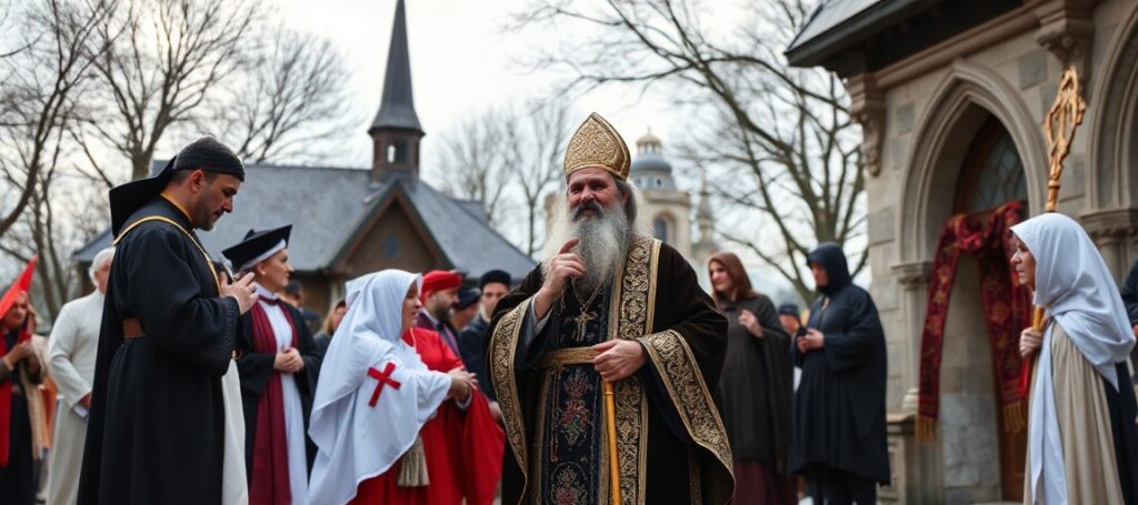 Wierni modlący się przy grobie Karola Wojtyły na Watykanie przed cyfrowym ekranem promującym nową stronę Watykańskiej Fundacji Jana Pawła II