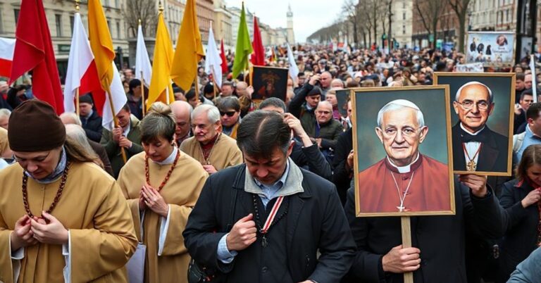 Prawdziwa katolicka procesja w Warszawie w porównaniu z nowoczesnym marszem ku czci człowieka