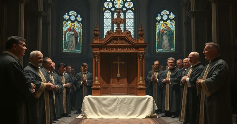 Sobór katolicki z liturgią tradycyjną - wnętrze kościoła przed soborem z pogrzebowym nabożeństwem