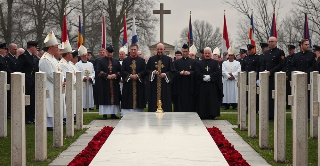 Uroczystość ku czci Nieznanego Żołnierza w Warszawie, przedstawiająca brak elementów sakralnych i modernistyczne duchowieństwo w nieważnych sakramentach.