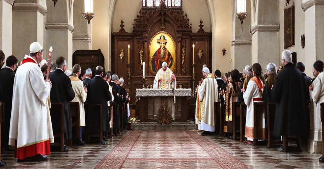 Kult świętego Huberta w tradycyjnym kościelnym otoczeniu z akcentem na historyczną konwersję i właściwą czcicielską pobożność.