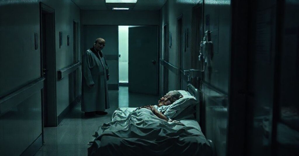 Ciemny korytarz szpitalny w Kanadzie z pacjentem Cleo Grattonem porzuconym bez opieki sakramentalnej