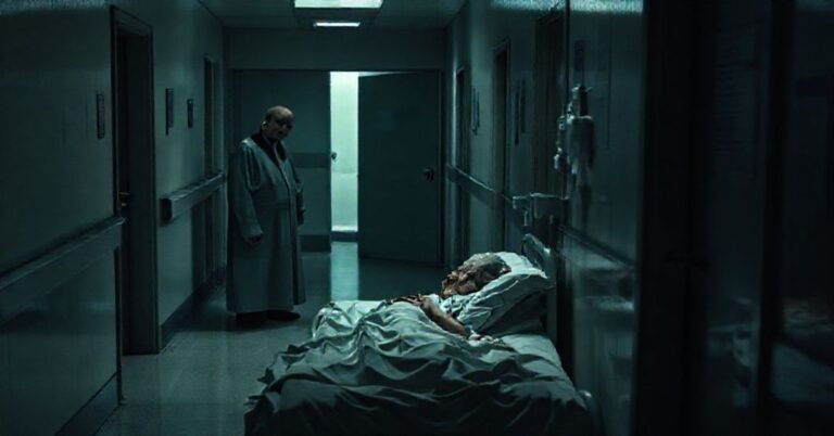 Ciemny korytarz szpitalny w Kanadzie z pacjentem Cleo Grattonem porzuconym bez opieki sakramentalnej