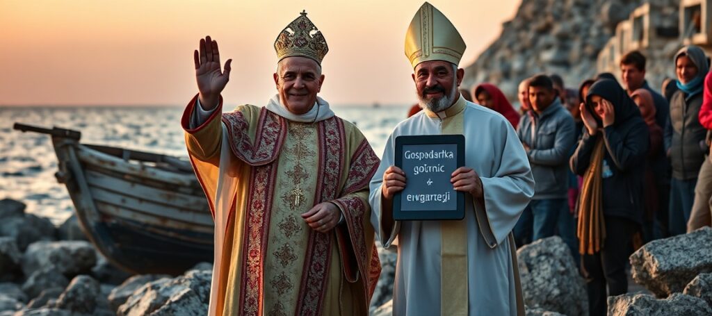 Antypapież Leon XIV i arcybiskup Lorefice na Lampedusie podczas kontrowersyjnej wizyty propagującej fałszywą 'Ewangelię gościnności' zamiast prawdziwej misji Kościoła