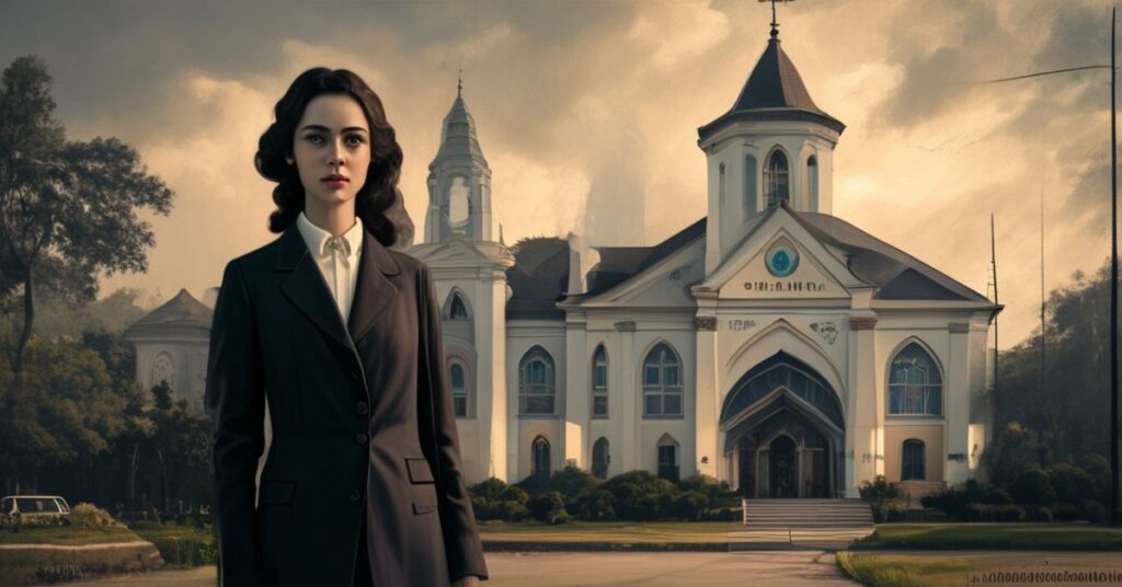 Laura Virginia Fernández stoi przed kościołem w Kostaryce, symbolizując współczesny kompromis z katolickimi zasadami.