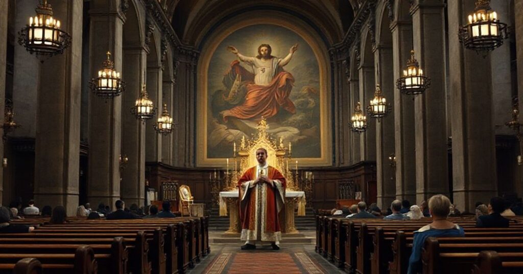 Bazylika Laterańska z podstawowym wnętrzem liturgicznym podczas wystąpienia Leo XIV z modernistycznymi elementami.