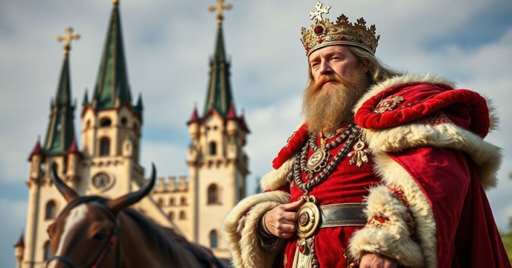 Uzurpator Leon XIV w białej sutannie trzyma zdjęcie zabitego muzułmańskiego dziecka przed ołtarzem Chrystusa Króla