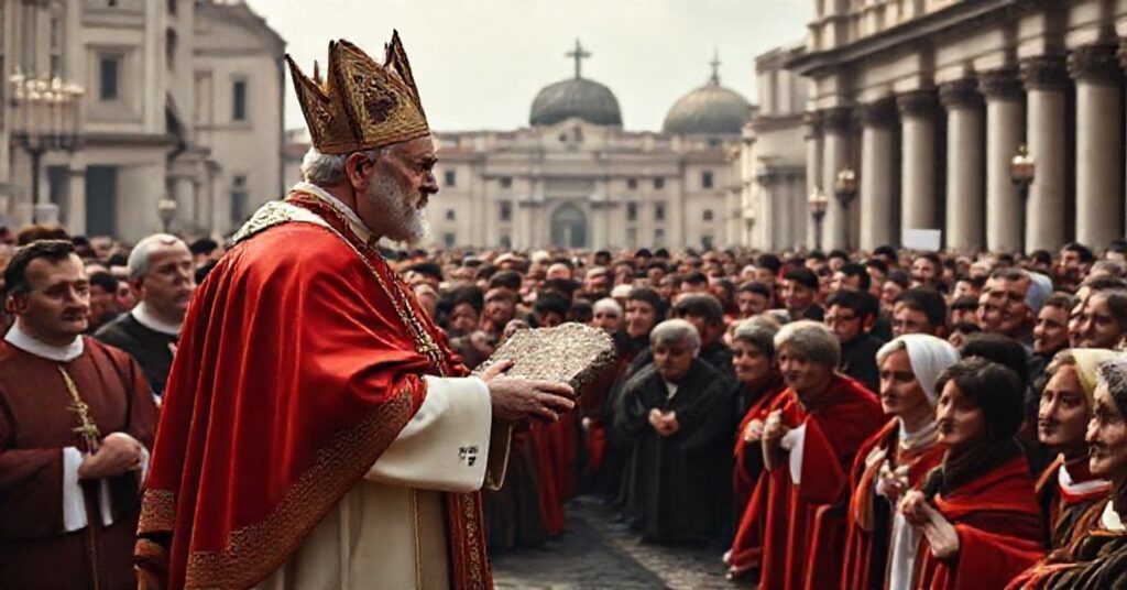 Usurpator watykański 'Leon XIV' podczas audiencji na Placu Świętego Piotra, wezwając do kontynuacji heretyckiego apelu Jana Pawła II