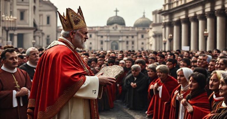 Usurpator watykański 'Leon XIV' podczas audiencji na Placu Świętego Piotra, wezwając do kontynuacji heretyckiego apelu Jana Pawła II