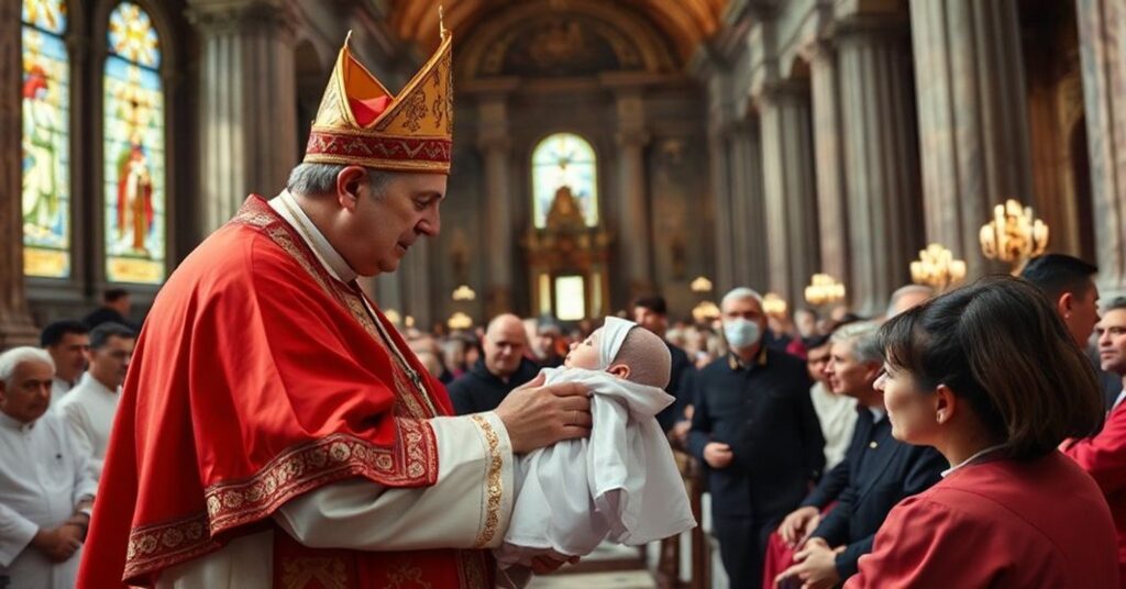 Usurpator Watykański Leon XIV błogosławi niemowlę podczas audiencji ogólnej w Rzymie