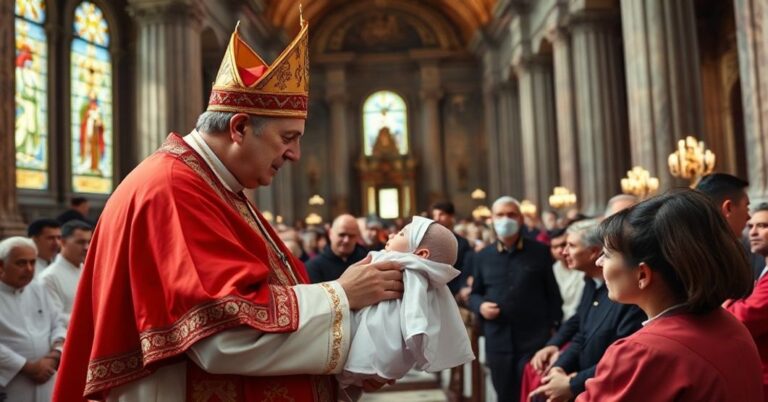 Usurpator Watykański Leon XIV błogosławi niemowlę podczas audiencji ogólnej w Rzymie