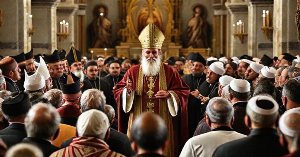 Fałszywy 'Papa' Leon XIV na ekumenicznym spotkaniu w sanktuarium Matki Bożej w Harissie w Libanie z heretyckimi duchownymi.