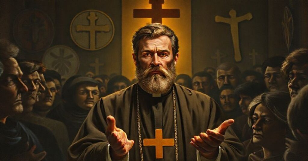 Portret Leona XIV podczas fałszywej katechezy w nowoczesnej kaplicy modernistycznej