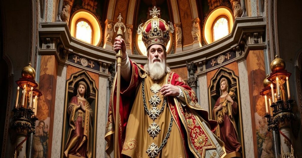 Leon XIV stoi przed grobem św. Augustyna w Pawii, profanując miejsce spoczynku świętego.