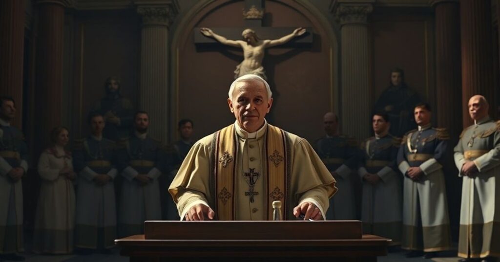 Usurpator Leon XIV w papieskich szatach przemawia do służb specjalnych w Watykanie