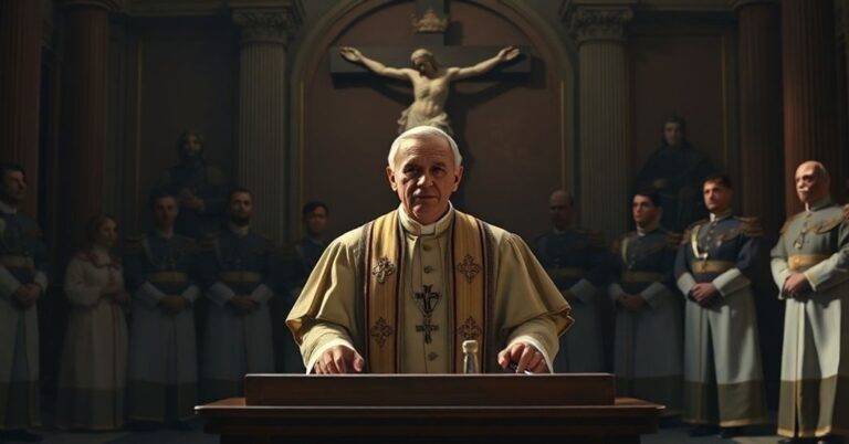 Usurpator Leon XIV w papieskich szatach przemawia do służb specjalnych w Watykanie