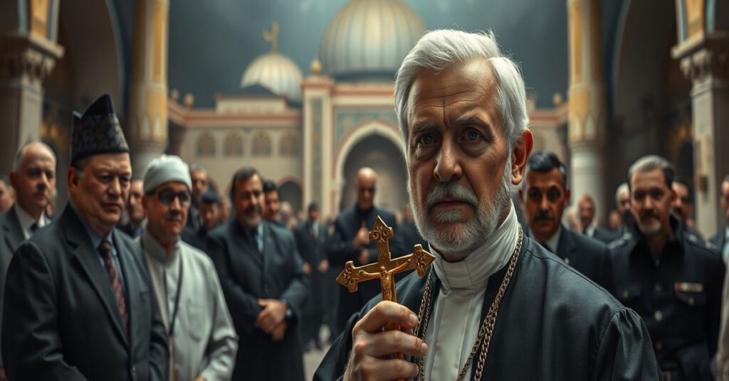 Portret Leona XIV przed Wielkim Meczetem w Algierze, symbolizujący apostazję Kościoła