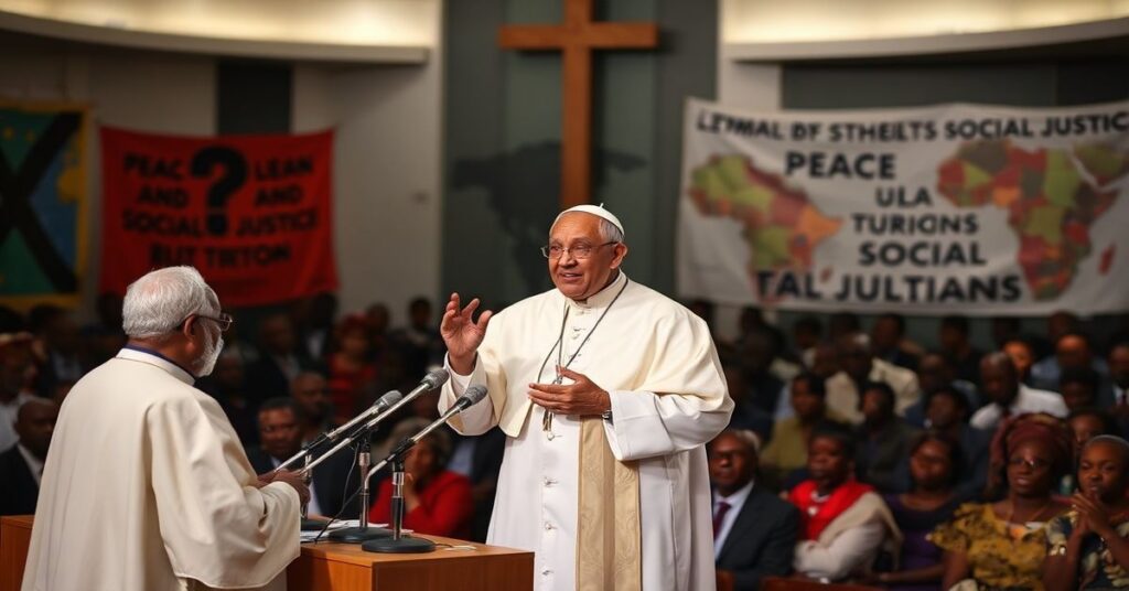 Zdjęcie przedstawiająca 'Leona XIV' podczas zgromadzenia w Kilambie w Angoli.