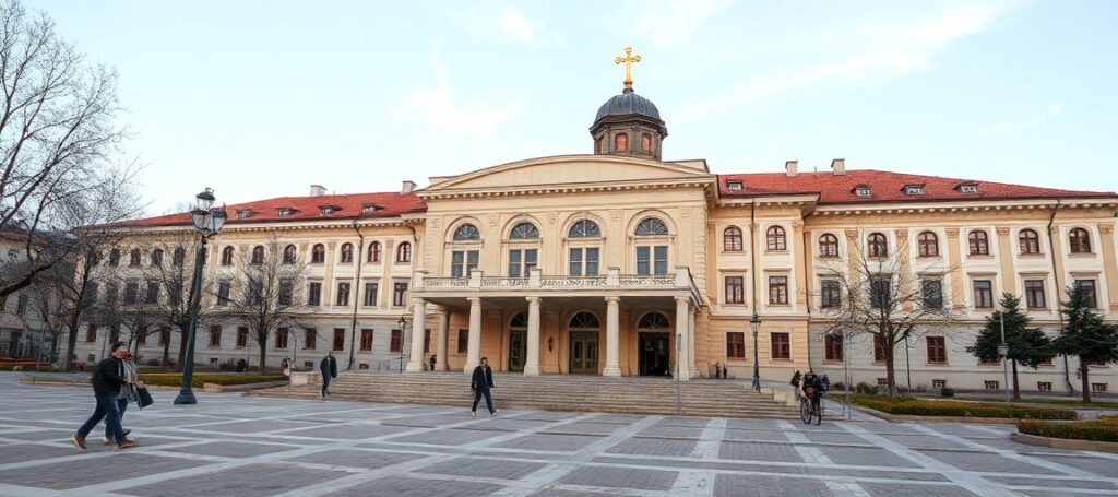 Obraz przedstawiający Leon XIV podczas wizyty na Uniwersytecie La Sapienza w Rzymie w 2026 roku, krytykujący 'wielkie kłamstwo' i promujący modernistyczną herezję.