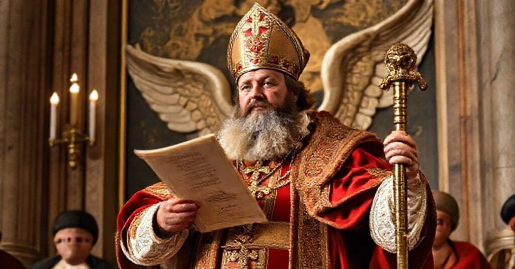 Leon XIV stoi przed modernistycznym ołtarzem w teatrze podczas kontrowersyjnego rytuału.