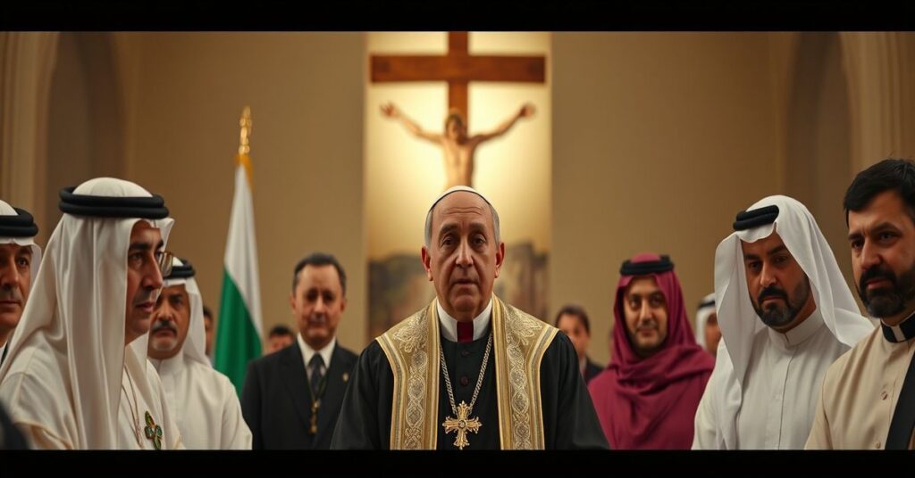 Scena z uroczystości wręczenia Nagrody Zayeda za Braterstwo Ludzkie w Abu Zabi, gdzie Leon XIV wygłasza modernistyczne przemówienie