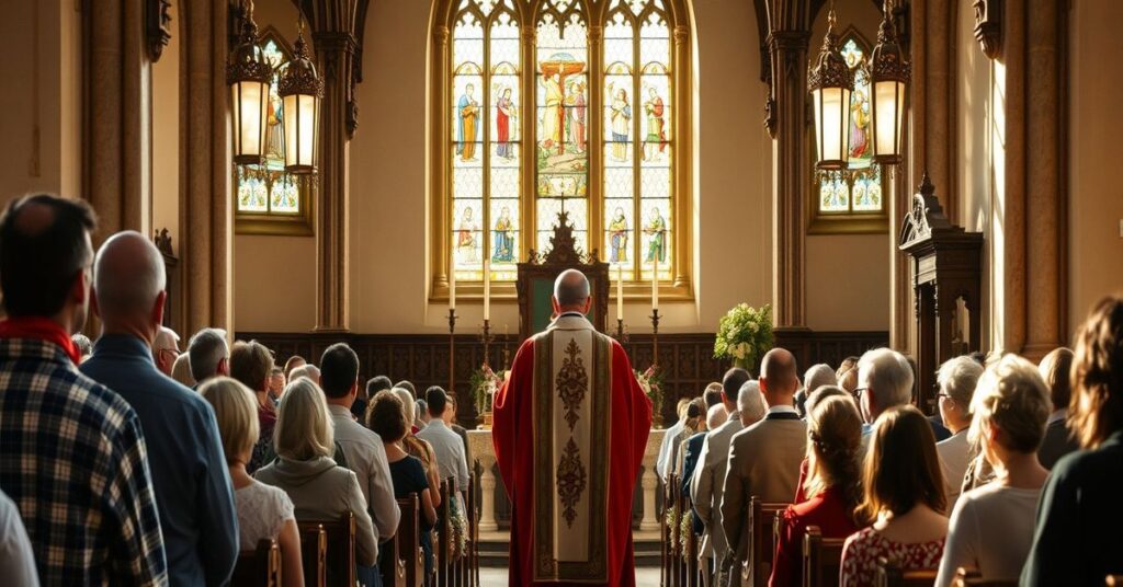 Sobór katolicki w okresie Wielkiego Postu z Leonem XIV przemawiającym do zgromadzenia