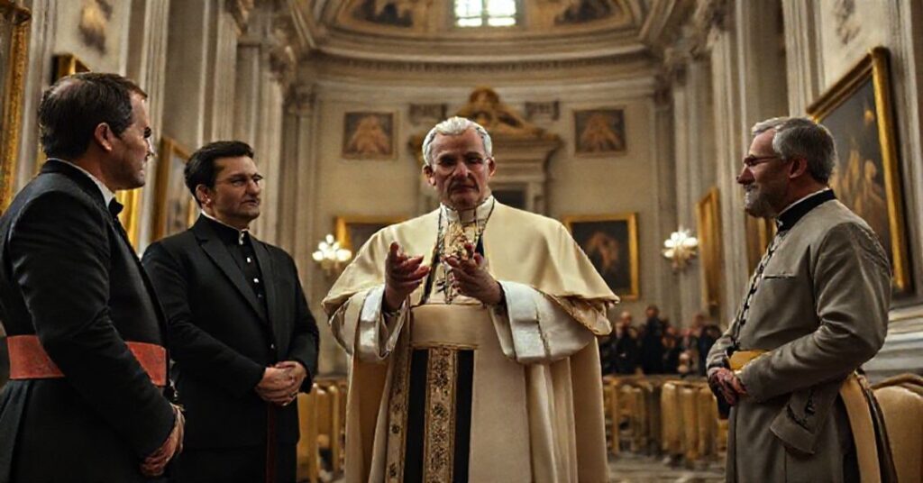 Leon XIV (Robert Prevost) z hollywoodzkimi gwiazdami Spike Lee, Cate Blanchett i Chris Pine podczas spotkania w Watykanie w 2025 roku