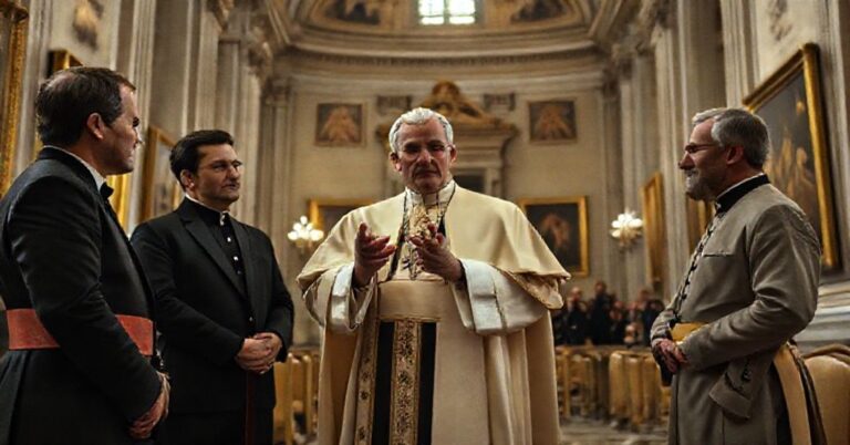 Leon XIV (Robert Prevost) z hollywoodzkimi gwiazdami Spike Lee, Cate Blanchett i Chris Pine podczas spotkania w Watykanie w 2025 roku