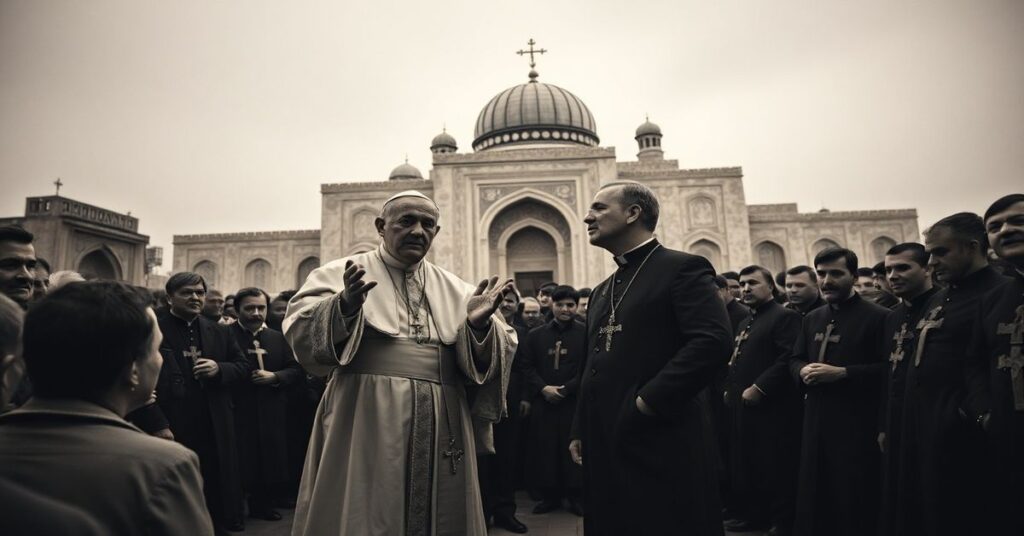 Leon XIV i Jean-Paul Vesco podczas wizyty w Algierze przy pomniku Maqam Echahid