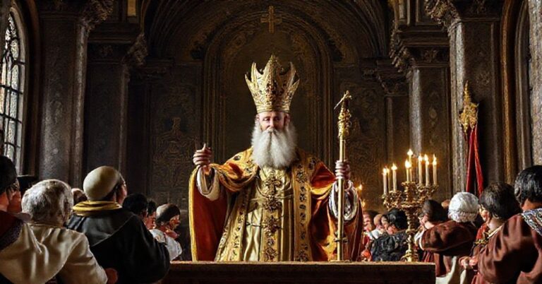 Obraz przedstawia uzurpatora Leona XIV (Roberta Prevosta) podczas kontrowersyjnej ekumenicznej wizyty w Turcji.