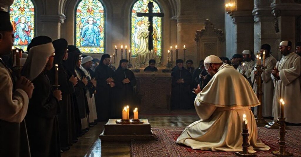 Leon XIV modli się przy grobie Szarbela w klasztorze w Annaya