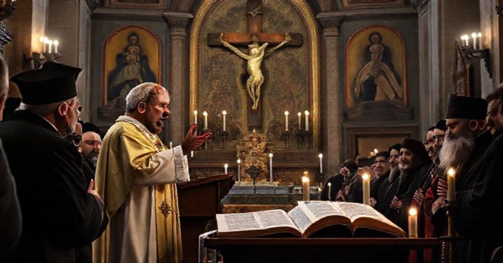 Zdjęcie przedstawia fałszywego papieża Leona XIV podczas wizyty w schizmatyckiej ormiańskiej katedrze w Stambule.