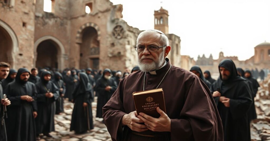 Leon XIV w Algierii: uzurpator przed ruינami klasztoru w Tibhirine otoczony muzułmanami i sekularyzowanymi modernistami